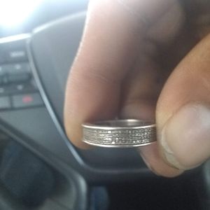 Silver diamond encrusted wedding ring set size 7